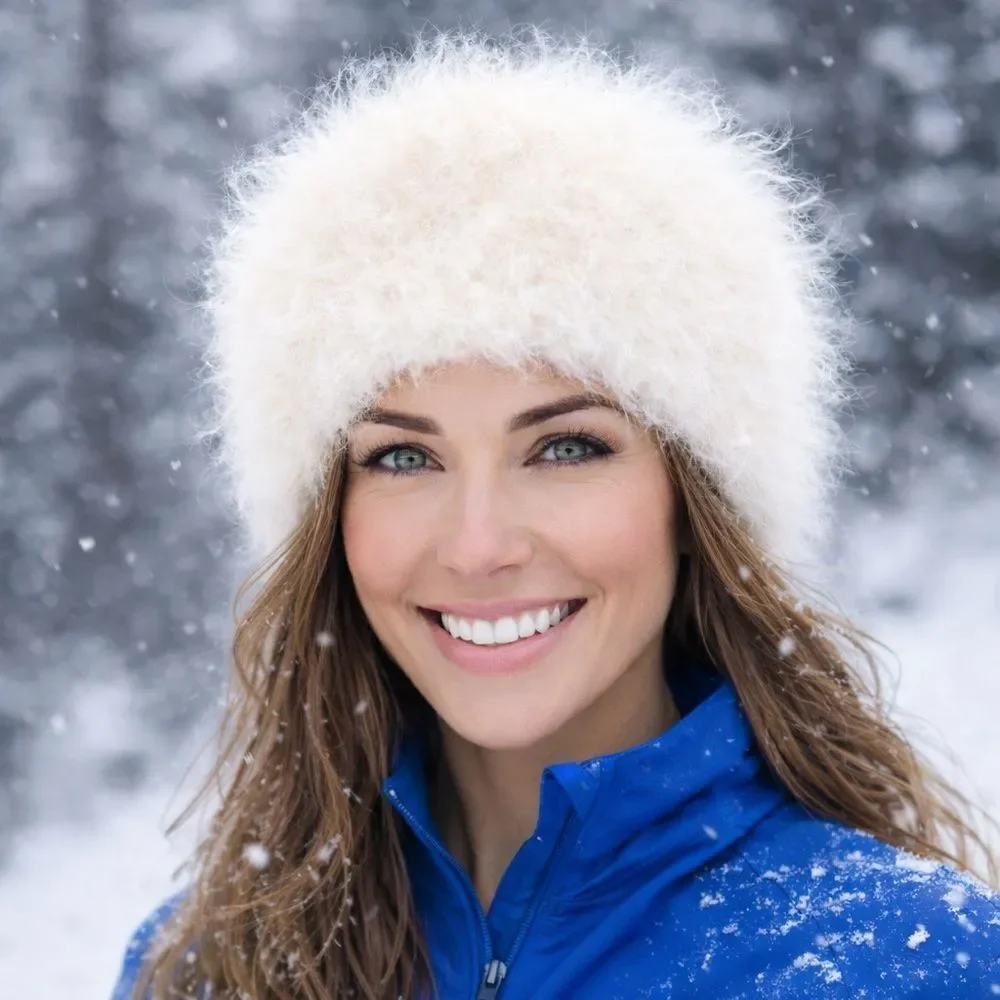 HAND CRAFTED New Fur Ivory White Cream Tone Nuetral Hand Knit Cruelty Free Hat